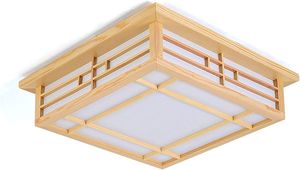 Deckenleuchte Japanische Deckenlampe Holz LED Lampen Kronleuchter Wohnzimmer Balkon 45X45X12cm