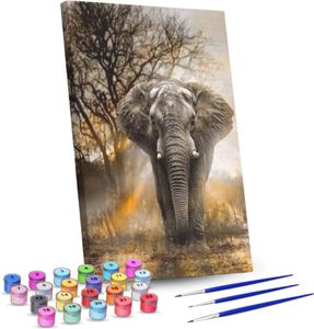 Rubye® Malen nach Zahlen Erwachsene und Kinder [Elefant] - DIY Ölgemälde Set - Inklusive Pinsel, Staffelei und Farben - 40 cm x 50 [Ohne Ramen]