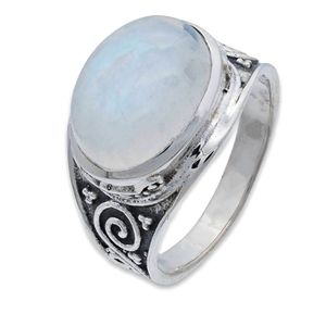 Ring TASI aus 925er Sterling Silber, Ringgröße:56, Stein:Regenbogen Mondstein