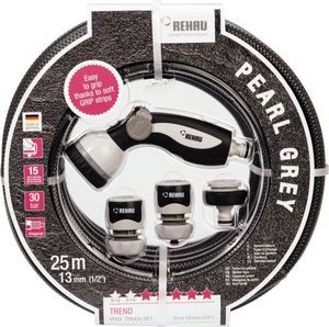 Rehau Gartenschlauchset Cool Touch grau 1/2 -  25-Meter-Rolle – inkl. Spritzpistole 7 Positionen