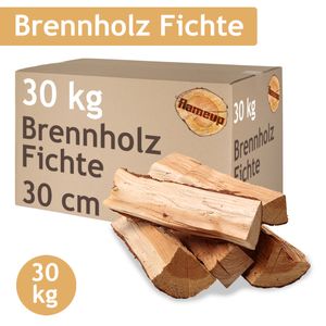 Brennholz Fichte Kaminholz 30 kg Holz 30 cm Für Ofen und Kamin Kaminofen Feuerschale Grill Feuerholz Holzscheite Wood Kammergetrocknet Flameup