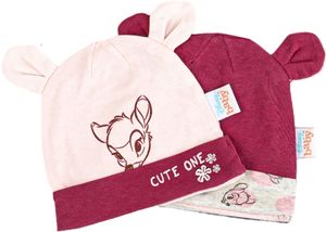 Disney Baby Mützchen  - 2er Pack - mit verschiedenen Motiven (Winnie the Pooh, Bambi, Dumbo) - Öko Tex, Größe:86-92, Farbe-Motiv:Bambi - pink