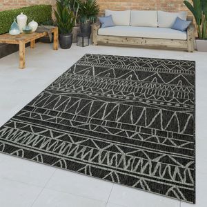 Flachgewebter In-& Outdoor Teppich Abstraktes Muster Orientalisch Schwarz Modern Größe 240x340 cm