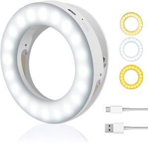 Selfie Licht, Ringlicht Handy, Selfie Ring Licht, USB Wiederaufladbar Ringlicht, Ringleuchte LED Licht mit 3 Einstellbare Helligkeiten für Beliebiges Smartphone(Weiß)