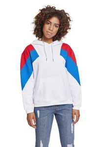 Urban Classics Damen Ladies Oversize 3-Tone Block Hoody TB2345, color:wht/firered/brightblue, size:S