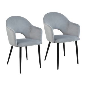 SVITA HAILEY 2er Set Esszimmerstühle Küchen-Sessel gepolstert Samt Grau