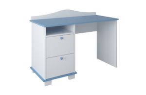 Schreibtisch, Kinderschreibtisch mit 74 cm Arbeitshöhe und zwei Schubladen und Ablagefach in weiß blau  Europe