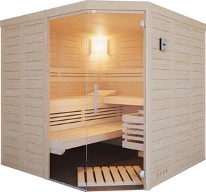 Infraworld Solido 209 Ecke Sauna 209x209x200 cm Massivholzsauna aus nordische Fichte Solido 209 Ecke - links