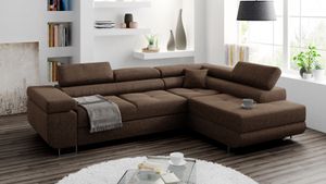 MINIO Polsterecksofa mit Ausklappfunktion und Stauraum MANILA INARI Rechts| Braun