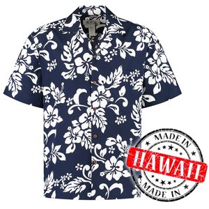 Hawaii Hemd - "Hawaii Blumen Blau " - 100% Baumwolle - Aloha Hemd - Herren - Hawaii - Größe S