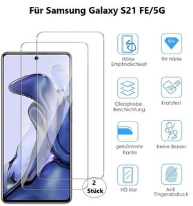 2 Stück Panzerglas für Samsung Galaxy S21 FE/5G Display Schutzglas HD Folie Bildschirm Schutzfolie