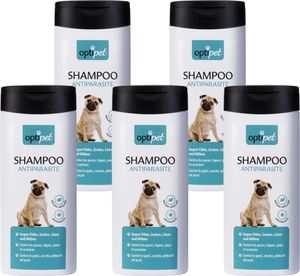 OptiPet 5x250ml Anti-Parasiten-Shampoo für Hunde bekämpft Flöhe, Zecken, Milben, pflegt das Hundefell