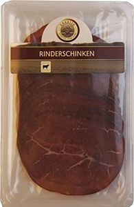 Rindersalami & Rinderschinken 100% regionales Rindfleisch | Schinken Rind Salami Aufschnitt | Rindswurst geräuchert | Abgehangene Rindssalami aus dem Räucherofen (Schinken 80g)