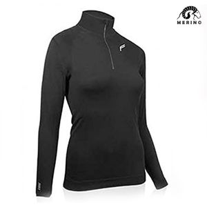 F-Lite - Merino Zip Longshirt - Damen Langarmshirt, Damengröße:40/L, Farben:schwarz