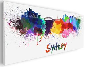 Wallario Premium Leinwandbild Städte als Aquarell - Skyline von Sydney in Größe 30 x 75 cm