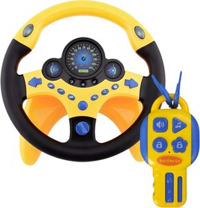 Nastavitelný dětský volant se zvukovými efekty žlutý, hračka na cesty pro batolata + příslušenství - WHELLYELLOWKEY