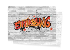 Friendly Fox Einladung Graffiti Art - 12 Graffiti Einladungskarten zum Geburtstag Kinder Jungen Mädchen Teenager - Einladung Kindergeburtstag - Partyeinladung Graffiti - Coole Einladung (Rot)