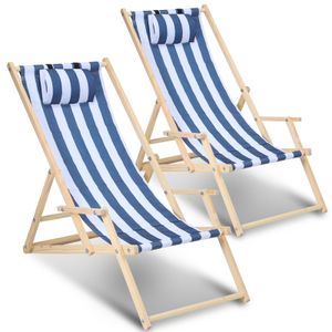 Jiubiaz Liegestuhl Strandliegestuhl Relaxliege Selbstmontage Holz Strandstuhl Klappbar Blau weiß Mit Handläufen 2 Stück