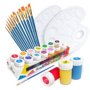 Tritart Acrylfarben Set für Kinder und Erwachsene mit 12 Pinsel und 2 Mischpaletten | 14er Acrylic Paint | Malset Akrylfarbenset Komplett für Papier & Holz |