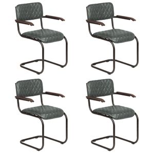 CLORIS - TOP Esszimmerstühle mit Armlehnen 4 Stk. Echtleder Grau,Esstischstuhl Stuhl Küche Neue ®Germany