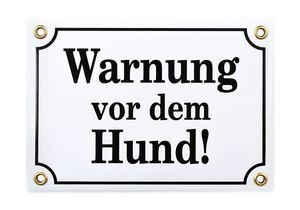 Sosenco - Warnung vor dem Hund Schild – 12x17 cm - Keramik Emaille - Wetterfest – Hundewarnschild – Vorsicht Hund Schild – Emailschild - WEISS