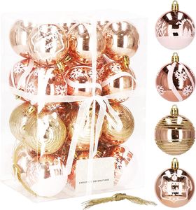 Gule na vianočný stromček z ružovo-zlatého plastu 24 ks. 6 cm ozdoby na vianočný stromček 4 vzory ozdoby na vianočný stromček (ružové zlato)