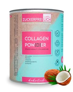 ZUCKERFREIlich Collagen Pulver 240g ohne Zucker, Kollagen mit Vitaminen, zuckerfreies Protein, Spurenelementen, 7.000 mg Kollagenhydrolysat, kokos