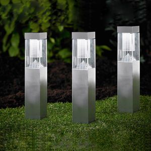 MeLiTec 3er-Set Solar-Gartenleuchte SO27, Edelstahl matt gebürstet, LED-Outdoor-Solarlampe, Gartenlampe, 34 cm hoch, bis zu 8h Leuchtdauer