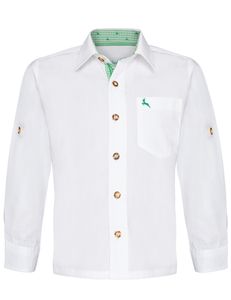Isar-Trachten Kinder Trachtenhemd "Luis" Hirschmotiv 48202 | Weiß Grün Variante: 116