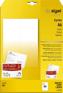 sigel PC pohľadnice, DIN A6, 185 g/m2, biela, špeciálny kartón