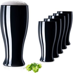 PLATINUX Schwarze Biergläser Set 6 Teilig 400ml (max. 550ml) Bierseidel aus Glas Bierkrug Weizengläser hohes Bierglas
