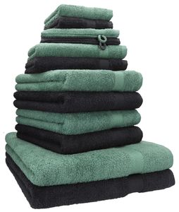 Betz 12er Handtuch Set Premium 100% Baumwolle Farbe Graphit/tannengrün