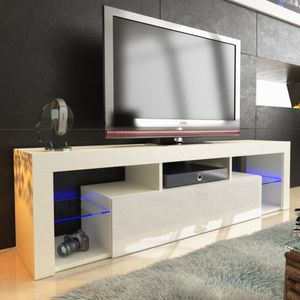 TV LOWBOARD SCHRANK TISCH BOARD 160cm HOCHGLANZ mit RBG LED-Beleuchtung weiß, LED-Beleuchtung:mit LED-Beleuchtung