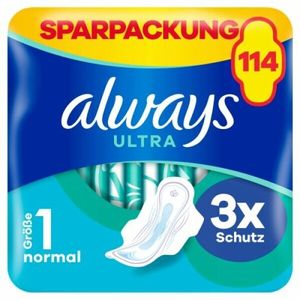 always Ultra Binde Normal mit Flügeln Monatspaket, 114 Binden (3 Packungen x 38 Stück)