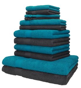 Betz 12er Handtuch-Set Palermo 100% Baumwolle Farbe Petrol und anthrazit