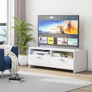 COSTWAY TV skrinka Nízka TV skrinka s 2 otvorenými policami a 2 priehradkami TV skrinka pre televízory do 45" TV stolík 95x34,5x34,5cm Biela