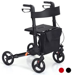 COSTWAY Rollator faltbar, Reiserollator leichtgewicht mit Sitz, höhenverstellbarer Handgriff & Tasche, 136kg Belastbar