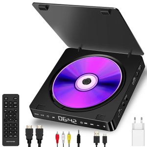 ZELURXX Kompakter DVD-Player für Fernseher, HDMI/DVD-Player mit USB-Anschluss, HDMI- und Cinch-Kabel, Fernbedienung, Adapter, Schwarz