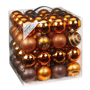 Weihnachtskugeln Muster Mix Kunststoff 6cm, 64er Set, Farbe:Copper-Brown ( braun )