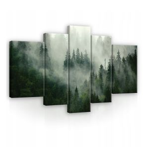 Leinwandbilder Wald Nebel Natur SET 170x100 cm 5 teilig Modern Canvas Bilder XXL Leinwandbild Schlafzimmer Wohnzimmer Wandbilder Kunstdruck Wand Bild auf Leinwand Aufhängefertig