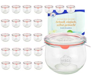 24er Set Weck Gläser 580ml Tulpengläser 1/2L mit 24 Glasdeckeln, 24 Einkochringen und 48 Klammern