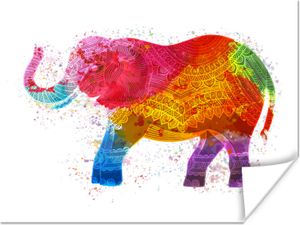 MuchoWow® Poster Elefant - Regenbogen - Boho 120x90 cm - Wandbild