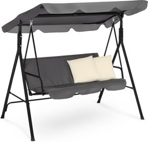 Outtec® Hollywoodschaukel, Gartenschaukel mit 2 Kissen - 3-Sitzer, bis 250 kg - Gartenliege, Schaukelbank mit verstellbarem Dach für Garten, Outdoor