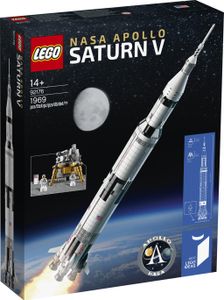 LEGO 92176 Ideas NASA Apollo Saturn V Weltraumrakete und Fahrzeuge, Raumschiff Bauset für Sammler, mit Displayständer