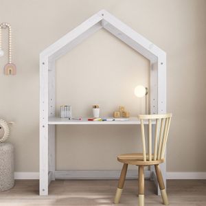 Kinderschreibtisch LIA Hausform Weiß - Kinderzimmer  Schreibtisch höhenverstellbar, mitwachsend, individuell anpassbar, aus Kiefer