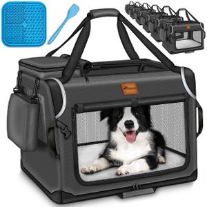 TRESKO® Hundebox faltbar Anthrazit XXL 92x63x63cm inkl. Leckmatte, Spatel & Reflektoren | Transportbox für Hunde und Katzen | Hundetransportbox für kleine & große Hunde | Hundetasche robust