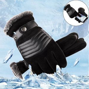 Dotykové zimní teplé pánské rukavice Kožené ležérní rukavice Rukavice pro muže Venkovní sportovní rukavice s plnými prsty, 75% vepřová kůže, černá