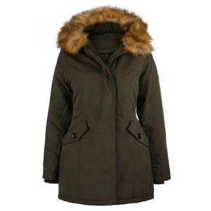 VAN HILL Damen Leicht Gefütterte Winterjacke Taillierte Kunstfell Jacke 838126, Farbe: Olivgrün, Größe: 42