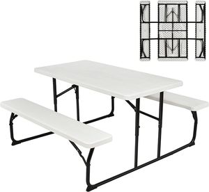 COSTWAY Klappbarer Picknicktisch mit Bänken, 136 cm Campingtisch-Set für draußen, Bierzeltgarnitur Biertischgarnitur für Terrasse, Garten (Weiß)