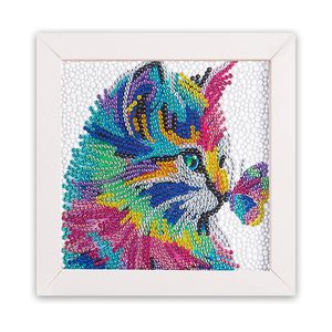 Diamond Painting Kinder Set, 5D DIY Cartoon Diamant Painting Bilder, 15x15cm Leinwand und mit 18x18cm Bilderrahmen für Kinder und Erwachsene geeignet, Katze